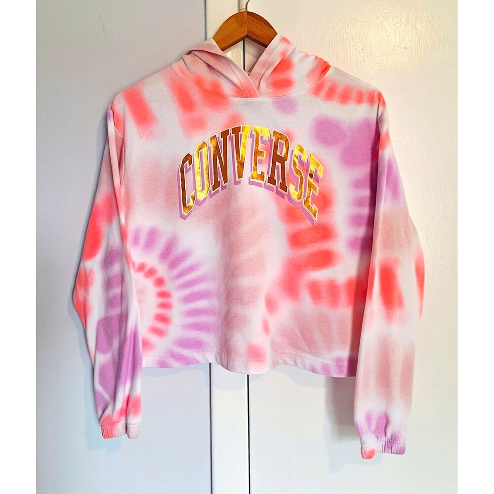Converse Girls XL Tie-Dye Pullover Cropped Hoodie Long Sleeve Logo Graphic